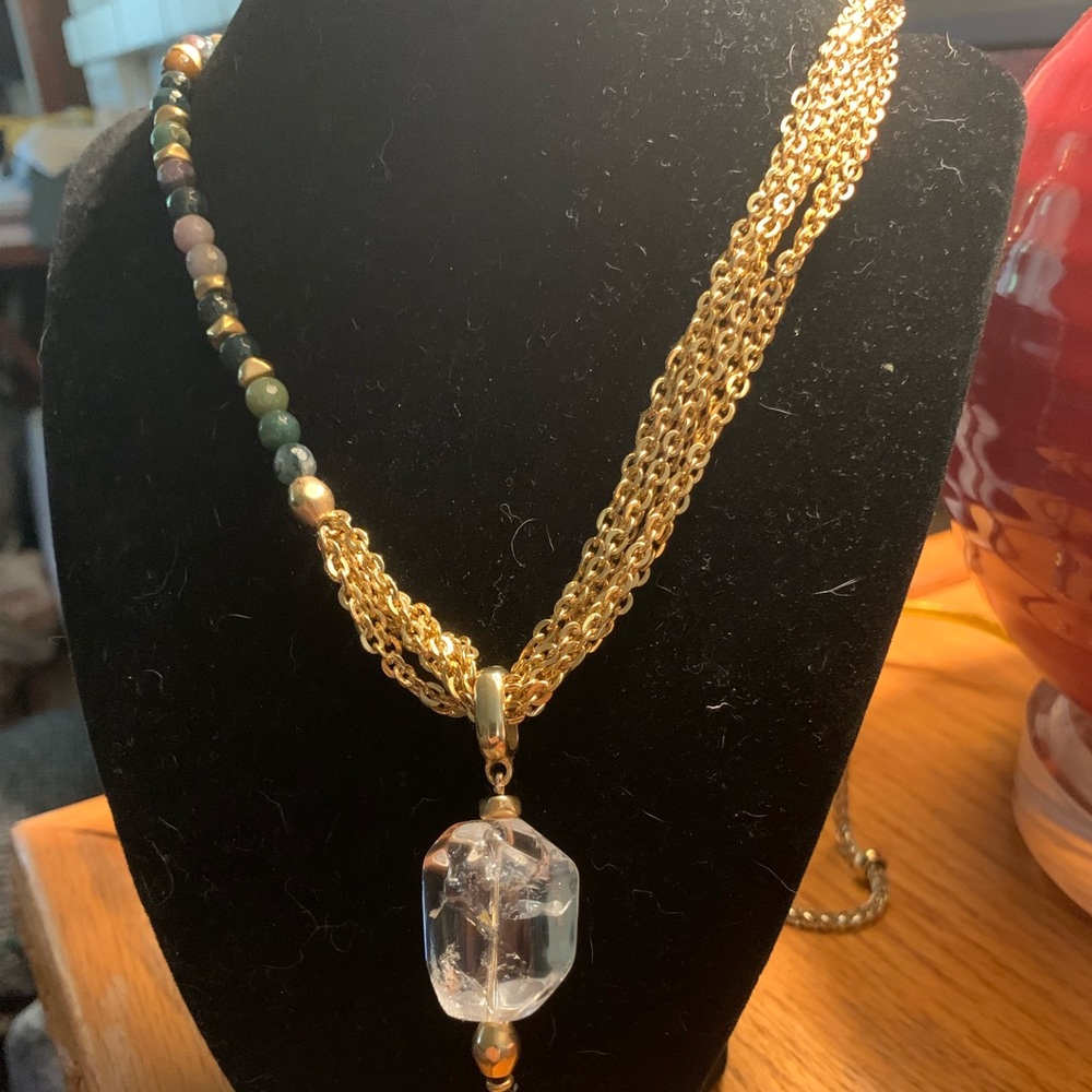 Crystal chain/beaded necklace with gold vermeil tassel